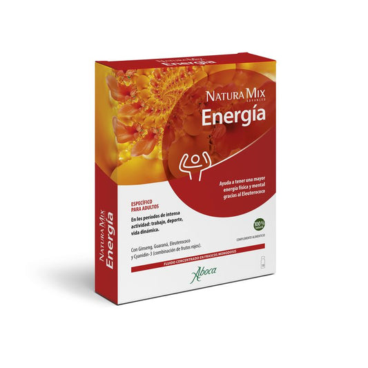 Aboca Natura Mix Advanced Energía Energía Física Y Mental, Con Gynseng, Guaraná, Eleuterococo Y Cyanidin -3, 10 frascos