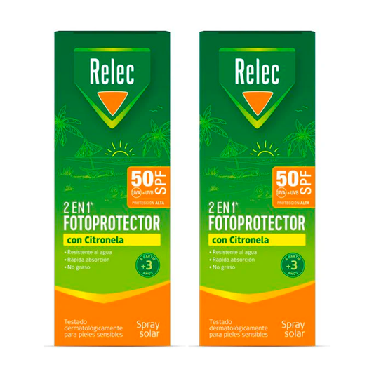 Relec Duplo 2 En 1 Fotoprotector Spf50 Con Citronela , 2 x 100 ml