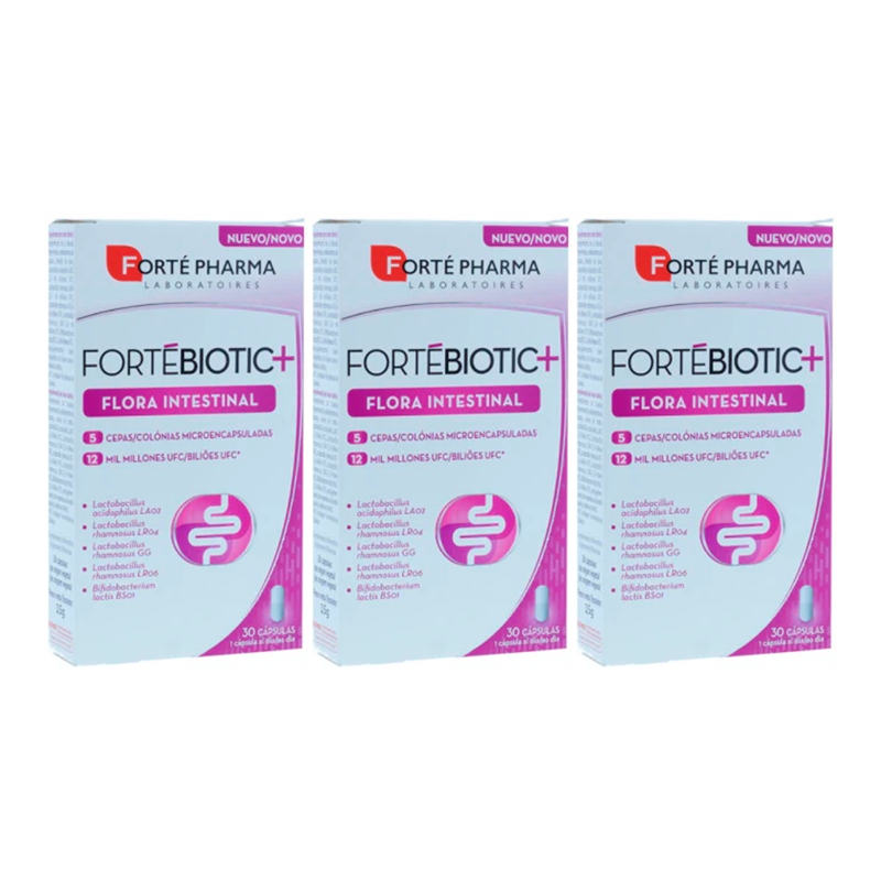 Forte Pharma Triplo Fortebiotic+ Flora Intestinal, 3 x  30 Capsulas