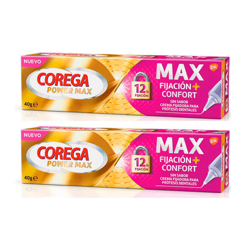 Corega Duplo Max Fijación + Confort Crema Fijadora para Prótesis Dentales, 2 x  40 gr