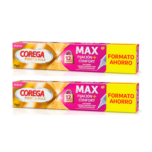 Corega Duplo Max Fijación + Confort Crema Fijadora para Prótesis Dentales, 2 x  70 gr