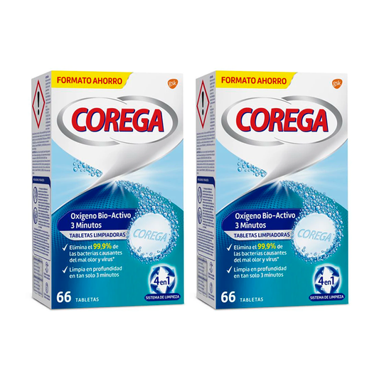 Corega Duplo 3 Minutos Limpieza Protesis Dental, 2 x  66 Tabletas