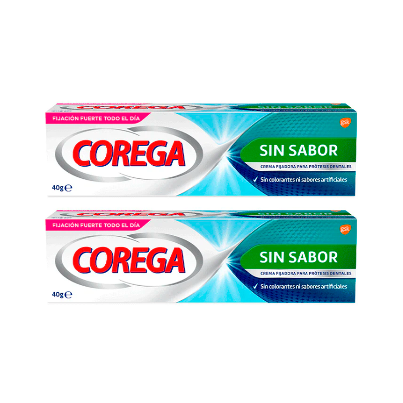 Corega Duplo Extra Fuerte Crema Adhesivo Sin Sabor, 2 x  40 gr