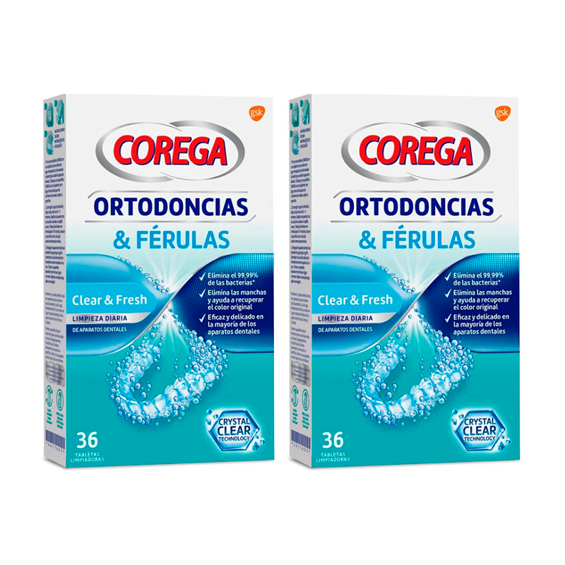 Corega Duplo Ortodoncias y Férulas, 2 x  36 Tabletas