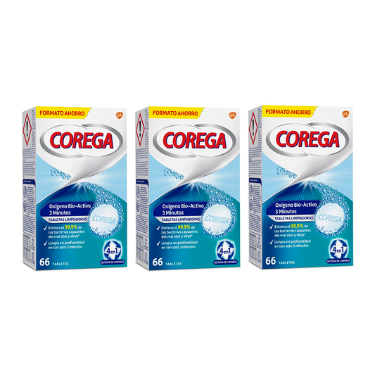 Corega Triplo 3 Minutos Limpieza Protesis Dental, 3 x  66 Tabletas