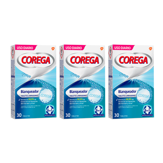 Corega Triplo Blanqueador Tabletas Limpiadoras, 3 x  30 unidades