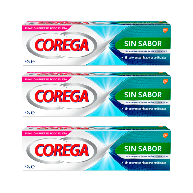 Corega Triplo Extra Fuerte Crema Adhesivo Sin Sabor, 3 x  40 gr