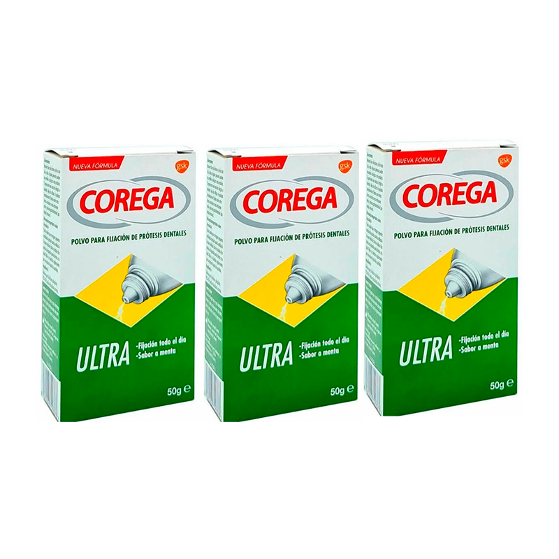 Corega Triplo Ultra Adhesivo Polvo, 3 x  50 gr