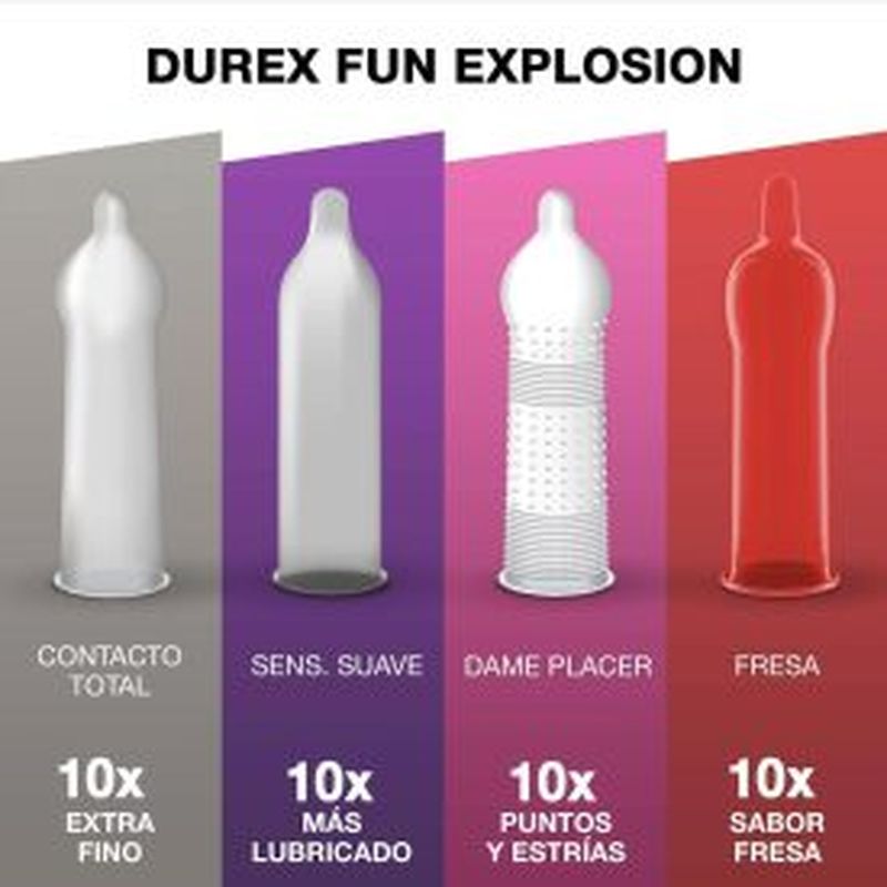 Durex Preservativos Mixtos Fun Explosion Sabor Fresa, 40 uds