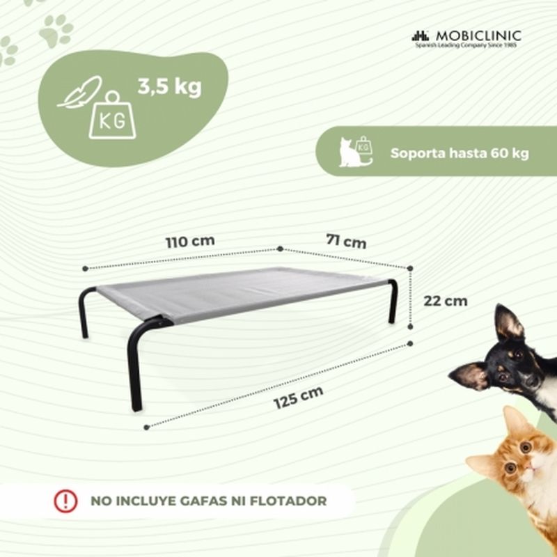 Mobiclinic Cama Elevada Para Mascotas Aislante 122 X 71 X 21 Cm Gris Cleo