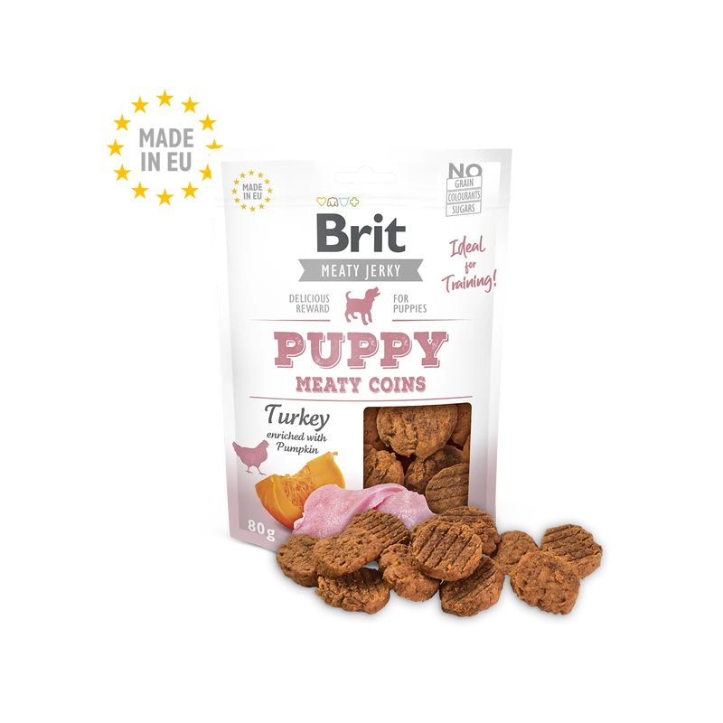 Brit Jerky Snack Puppy Meaty Coins Pavo 80Gr para Perros