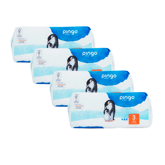 Pingo Pack 4X Pañal Ecológico Talla 3 Midi, 44 Unidades