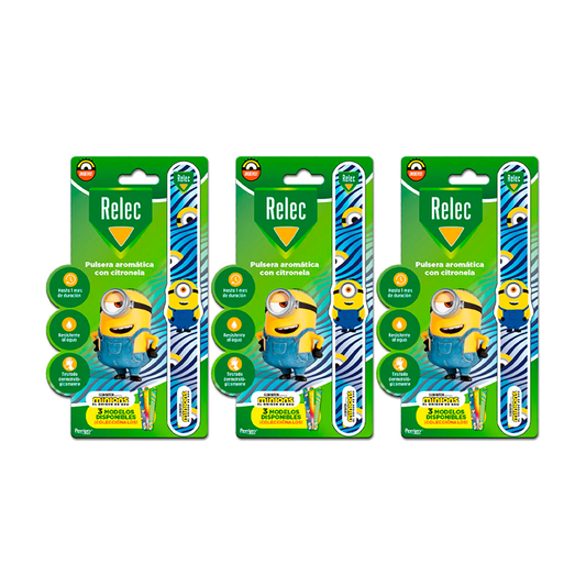 Relec  Triplo Pulsera Antimosquitos Minions, Color Azul