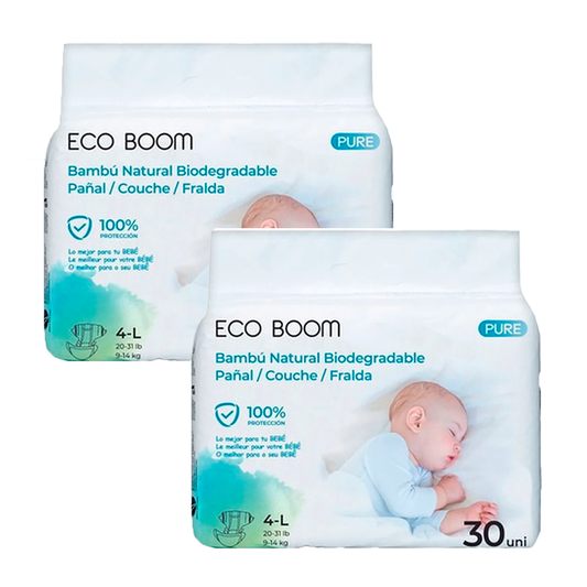 Eco Boom Pack 2X Pañal De Bambú Pure L 4, 60 Unidades