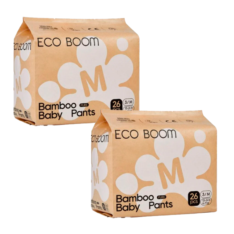 Eco Boom Pack 2X Pañal De Bambú Pure M, 52 unidades