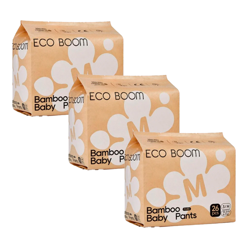 Eco Boom Pack 3X Pañal De Bambú Pure M, 78 unidades