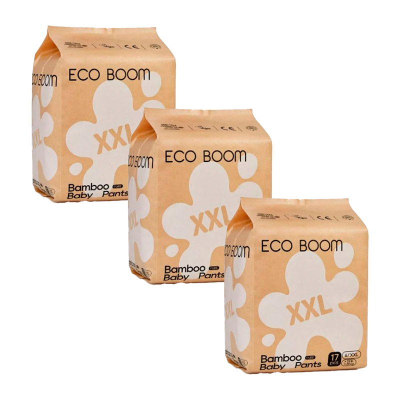 Eco Boom Pack 3X Pañal De Bambú Pure Xll, 51 unidades