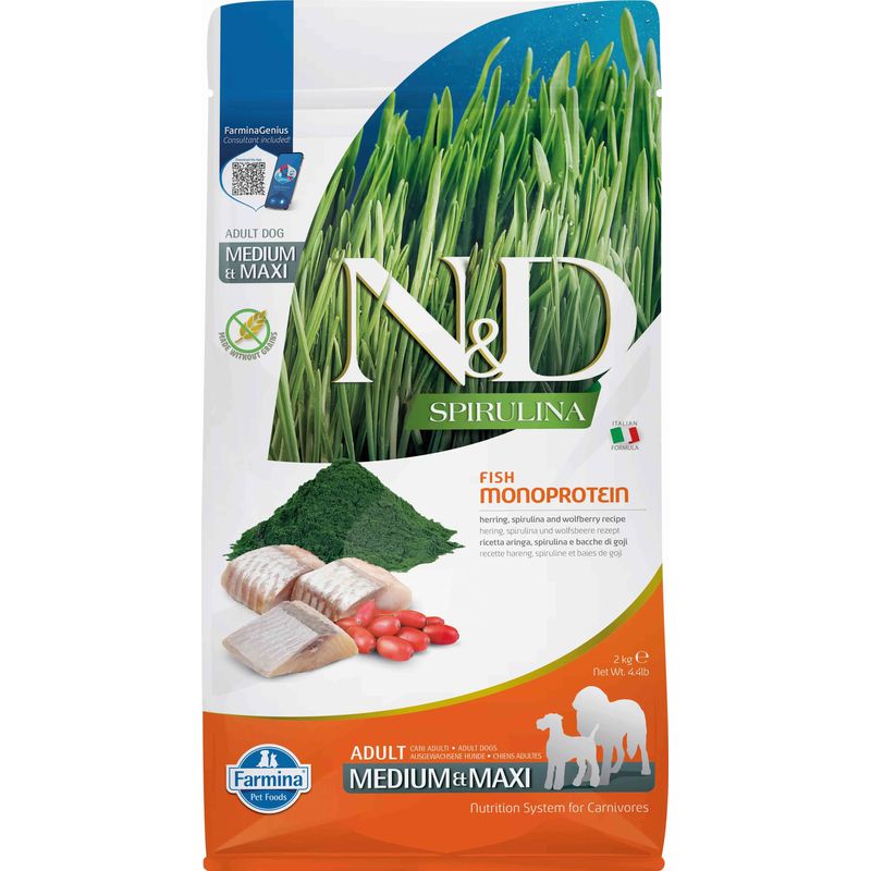 Farmina N&D Dog Spirulina Medium Maxi 2Kg Arenque