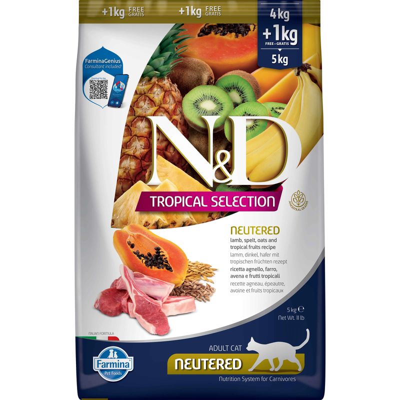 Farmina N&D Cat Tropical Selection Neutered Cordero 4+1Kg