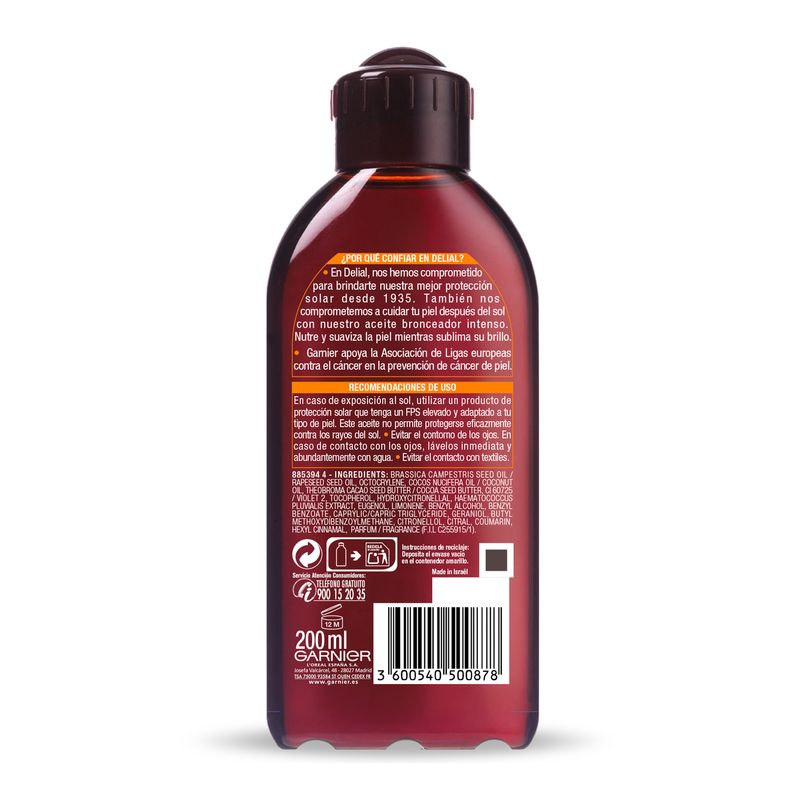 Garnier Delial Aceite Bronceador Intenso Con Aceite De Coco Nutritivo - 200 Ml