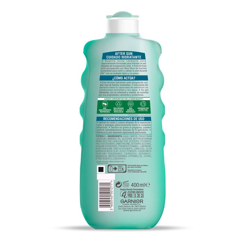 Garnier Delial After Sun Leche Calmante Rostro Y Cuerpo Con Aloe Vera Para Hidratar La Piel Después De La Exposición Solar 400Ml