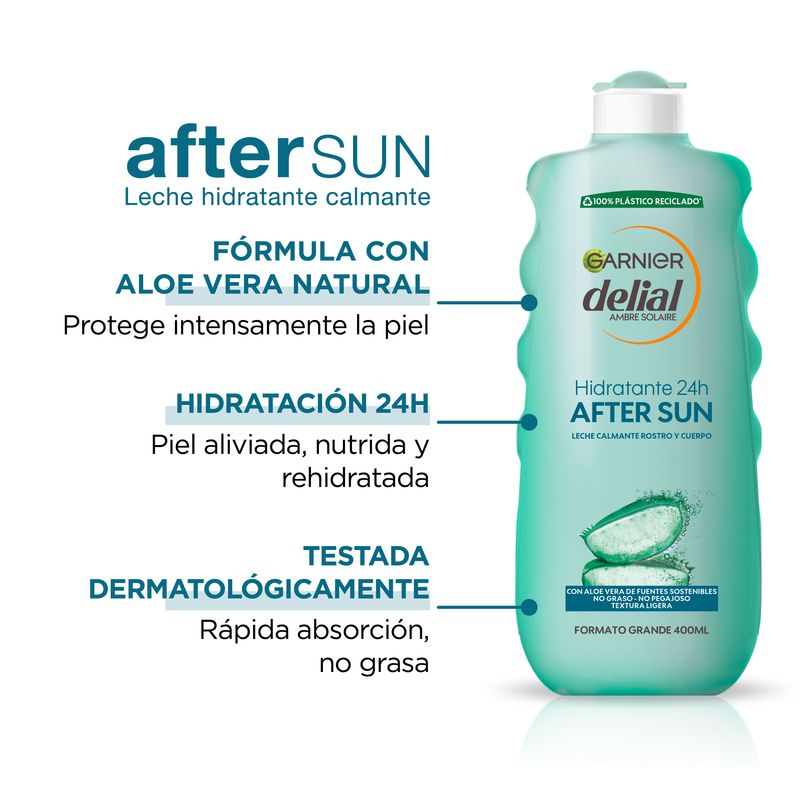 Garnier Delial After Sun Leche Calmante Rostro Y Cuerpo Con Aloe Vera Para Hidratar La Piel Después De La Exposición Solar 400Ml