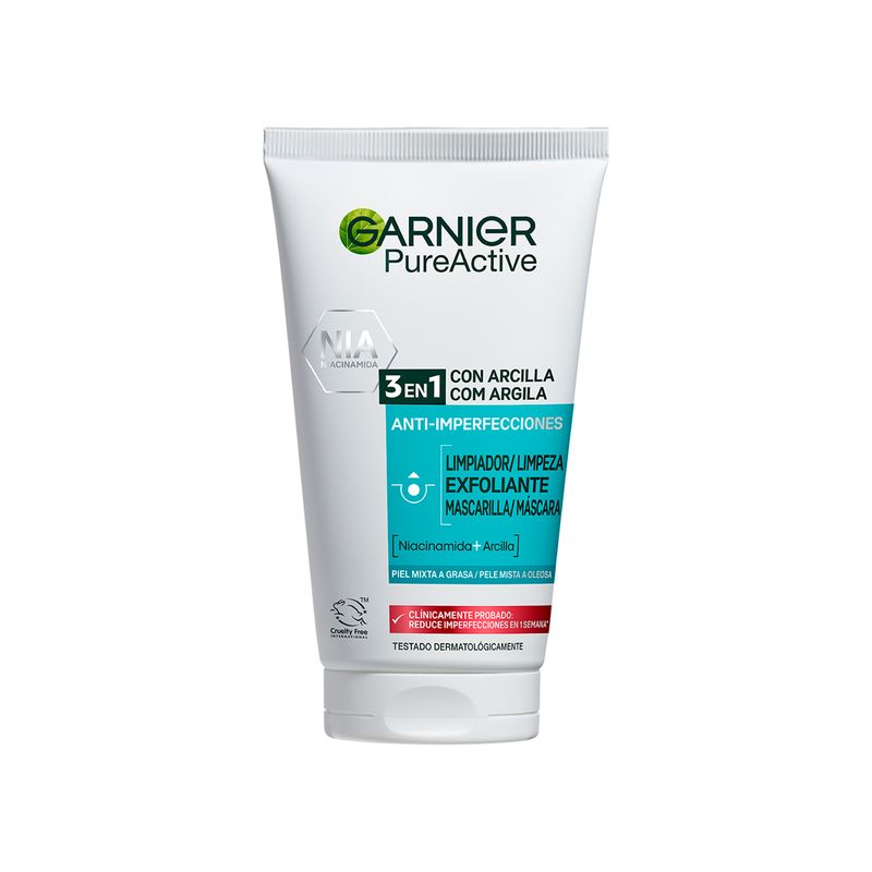 Garnier Pure Active Gel 3 En 1 Con Arcilla Anti-Imperfecciones - 150 Ml