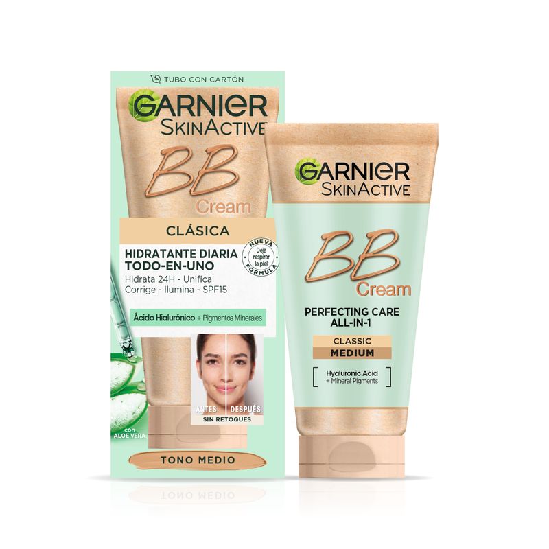 Garnier Skinactive Bb Cream Clásica Tono Medio. Hidratante Todo En Uno Con Color Spf15, 50Ml