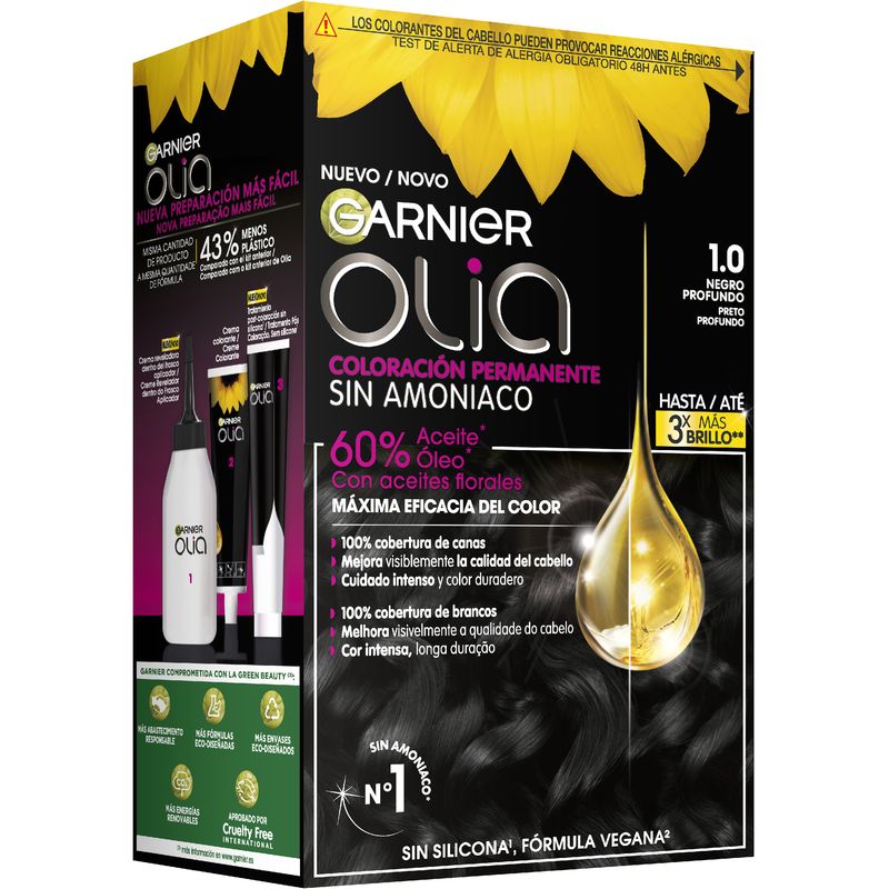 Garnier Olia Coloración Permanente Sin Amoniaco Para Un Olor Agradable Con Aceites Florales De Origen Natural - Negro Ébano 1.0