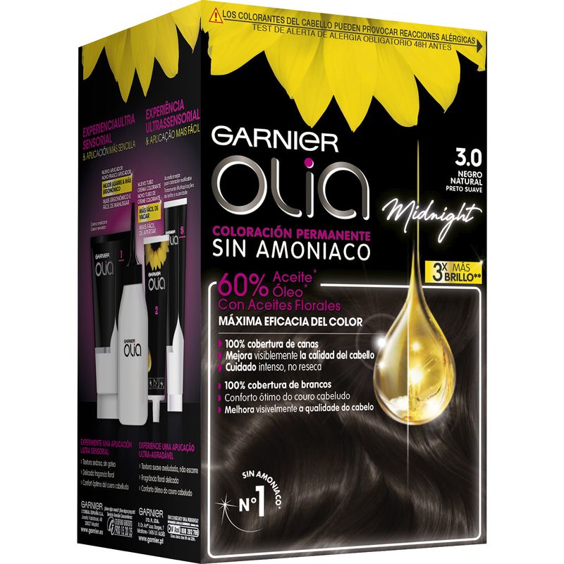 Garnier Olia Coloración Permanente Sin Amoniaco, Olor Agradable Con Aceites Florales Origen Natural - Negro Natural 3.0