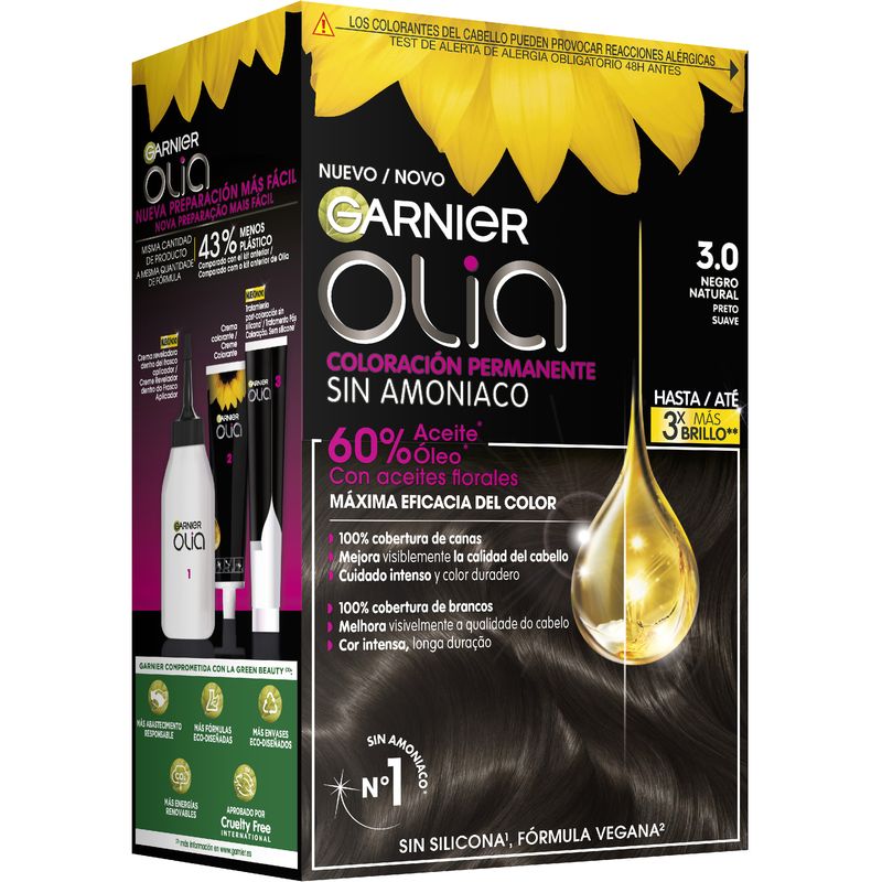 Garnier Olia Coloración Permanente Sin Amoniaco, Olor Agradable Con Aceites Florales Origen Natural - Negro Natural 3.0