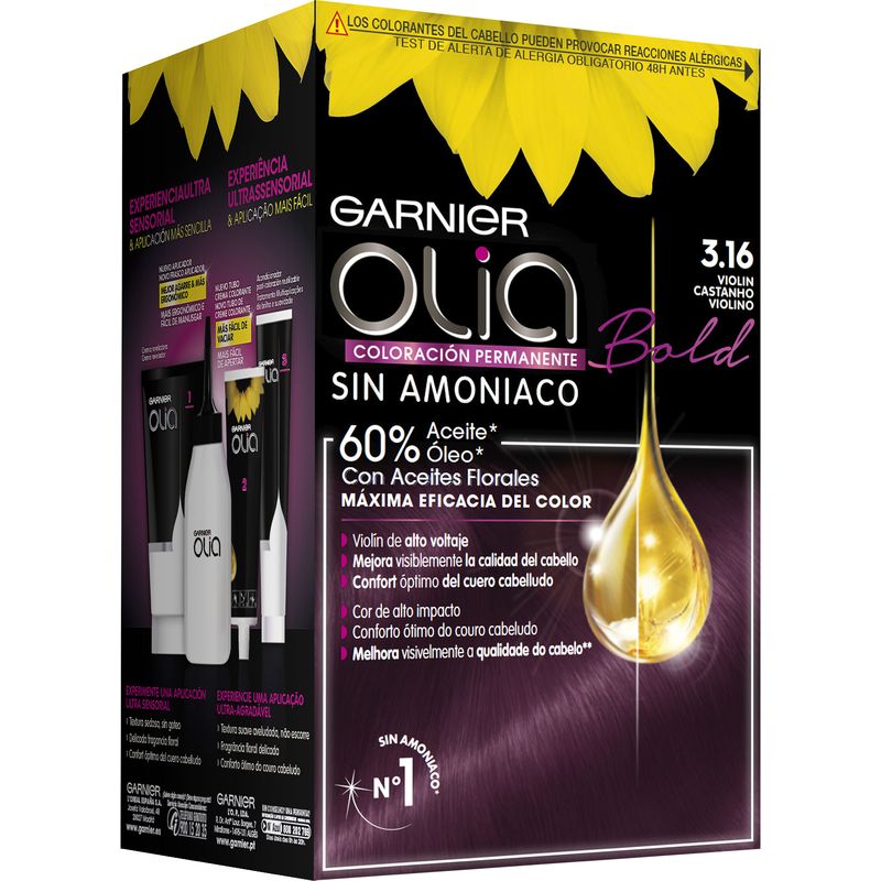 Garnier Olia Coloración Permanente Sin Amoniaco, Olor Agradable Con Aceites Florales Origen Natural - Bold Violín 3.16