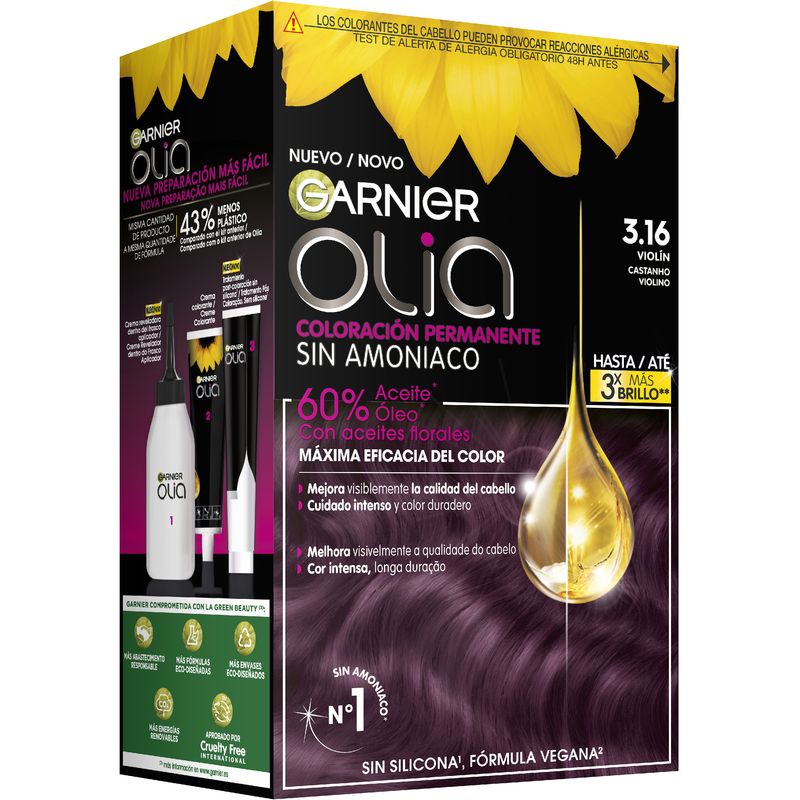 Garnier Olia Coloración Permanente Sin Amoniaco, Olor Agradable Con Aceites Florales Origen Natural - Bold Violín 3.16