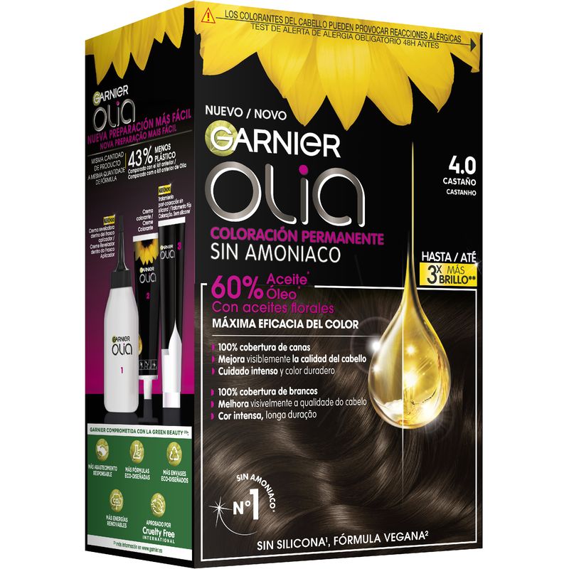 Garnier Olia Coloración Permanente Sin Amoniaco Para Un Olor Agradable Con Aceites Florales De Origen Natural - Castaño 4.0