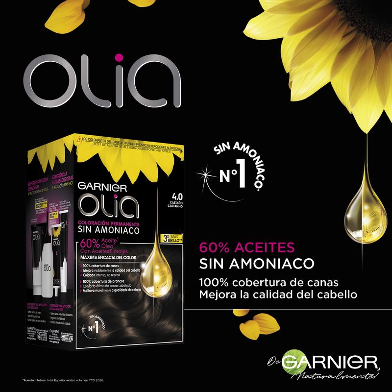 Garnier Olia Coloración Permanente Sin Amoniaco Para Un Olor Agradable Con Aceites Florales De Origen Natural - Castaño 4.0