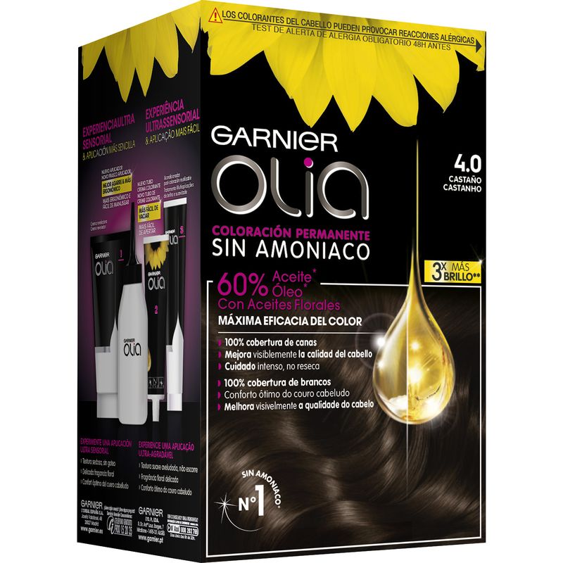 Garnier Olia Coloración Permanente Sin Amoniaco Para Un Olor Agradable Con Aceites Florales De Origen Natural - Castaño 4.0