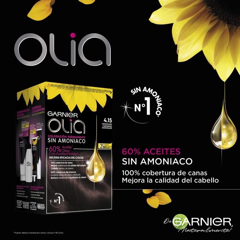 Garnier Olia Coloración Permanente Sin Amoniaco Para Un Olor Agradable Con Aceites Florales De Origen Natural - Chocolate 4.15