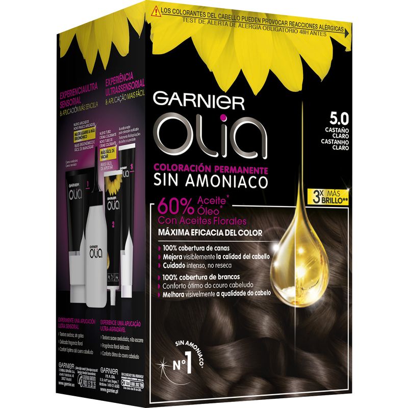 Garnier Olia Coloración Permanente Sin Amoniaco, Olor Agradable Con Aceites Florales Origen Natural - Castaño Claro 5.0