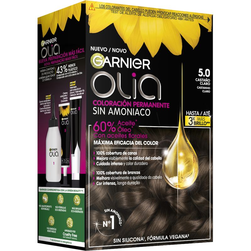 Garnier Olia Coloración Permanente Sin Amoniaco, Olor Agradable Con Aceites Florales Origen Natural - Castaño Claro 5.0