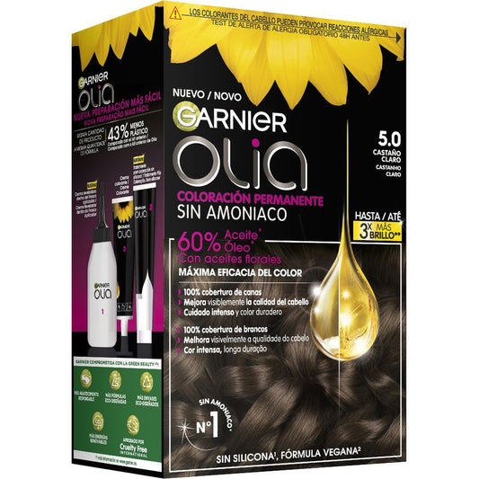 Garnier Olia Coloración Permanente Sin Amoniaco, Olor Agradable Con Aceites Florales Origen Natural - Castaño Claro 5.0