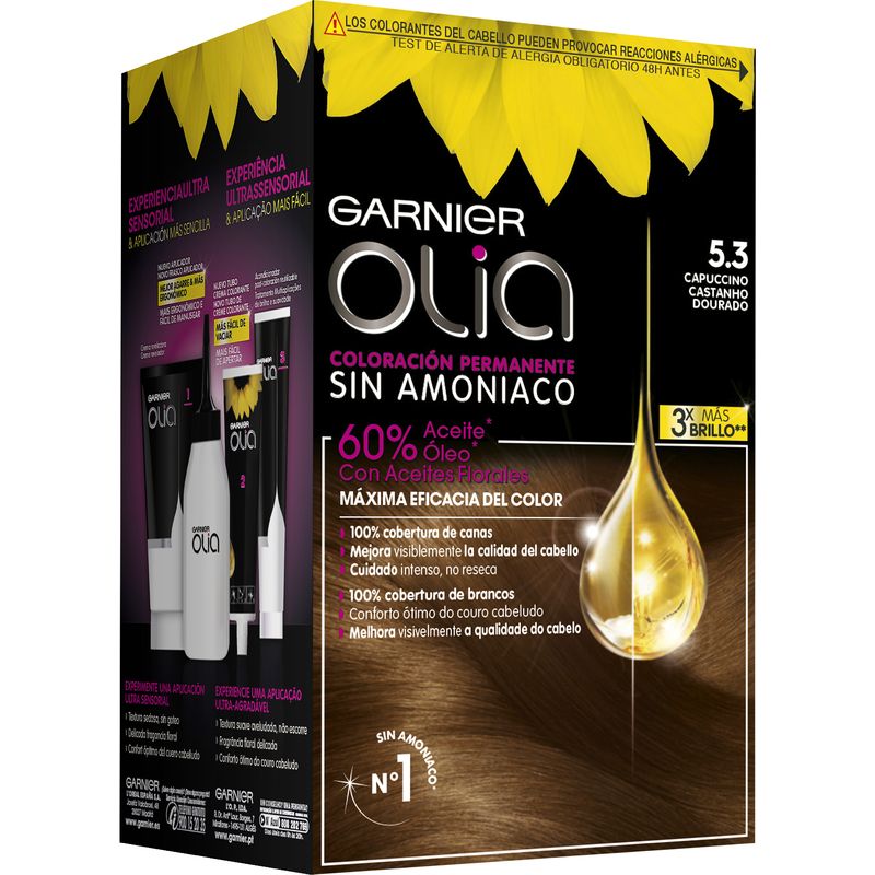 Garnier Olia Coloración Permanente Sin Amoniaco Para Un Olor Agradable Con Aceites Florales De Origen Natural - Capuccino 5.3