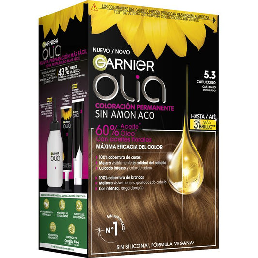 Garnier Olia Coloración Permanente Sin Amoniaco Para Un Olor Agradable Con Aceites Florales De Origen Natural - Capuccino 5.3