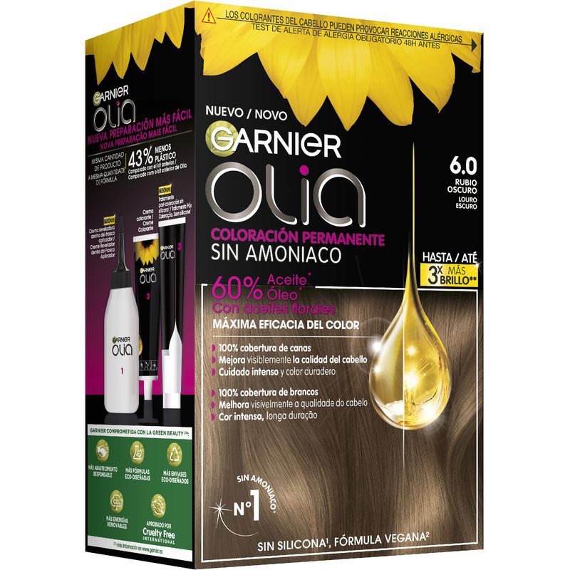 Garnier Olia Coloración Permanente Sin Amoniaco, Olor Agradable Con Aceites Florales Origen Natural - Rubio Oscuro 6.0