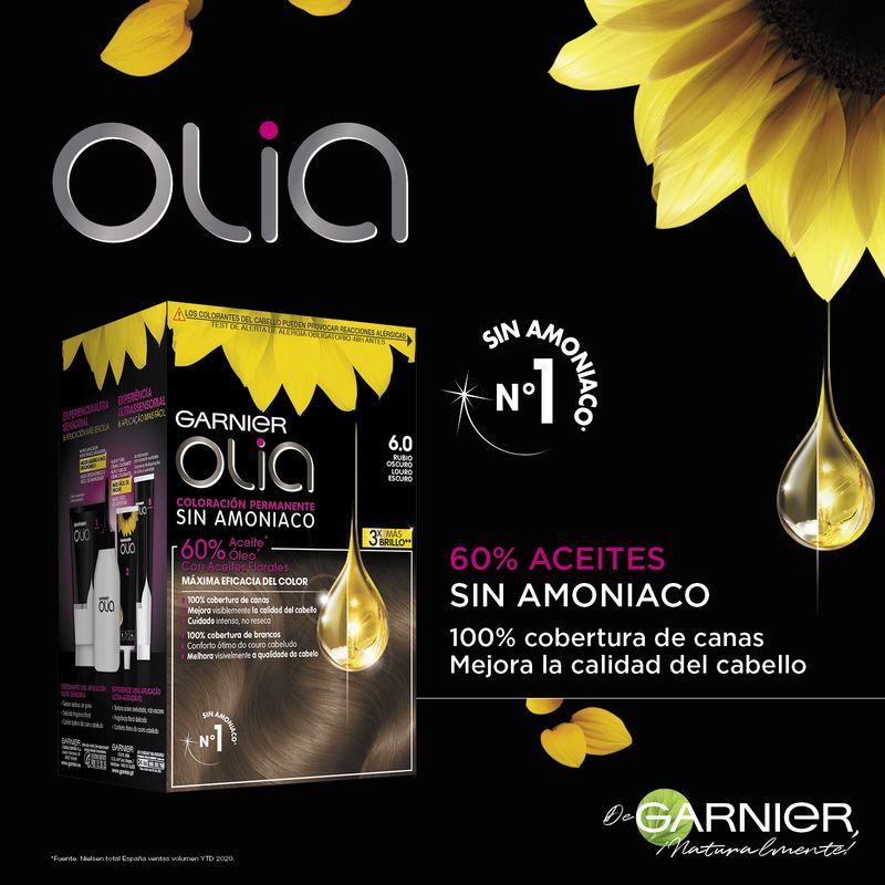 Garnier Olia Coloración Permanente Sin Amoniaco, Olor Agradable Con Aceites Florales Origen Natural - Rubio Oscuro 6.0