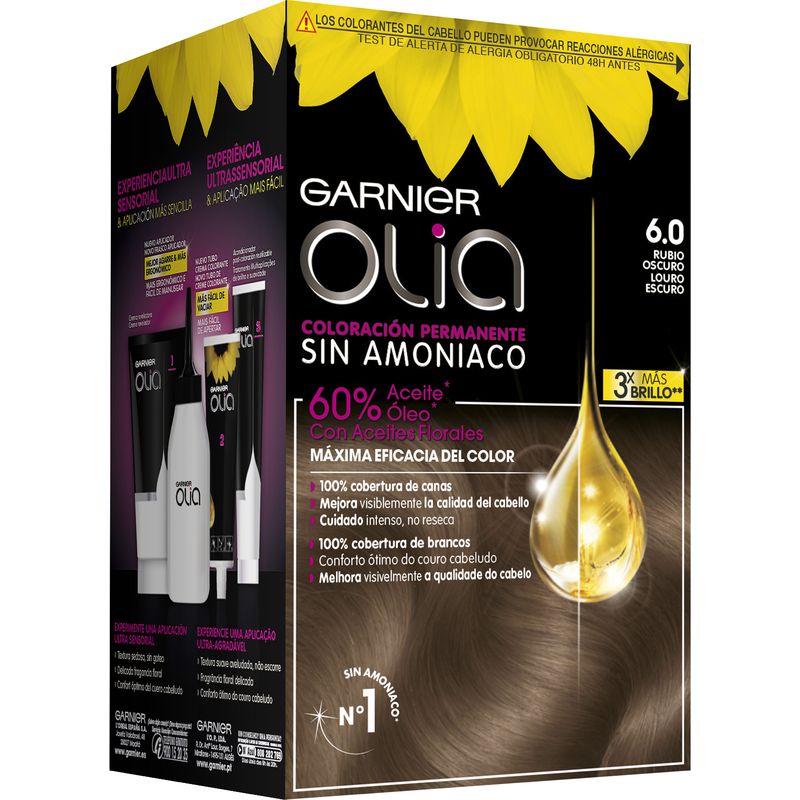 Garnier Olia Coloración Permanente Sin Amoniaco, Olor Agradable Con Aceites Florales Origen Natural - Rubio Oscuro 6.0