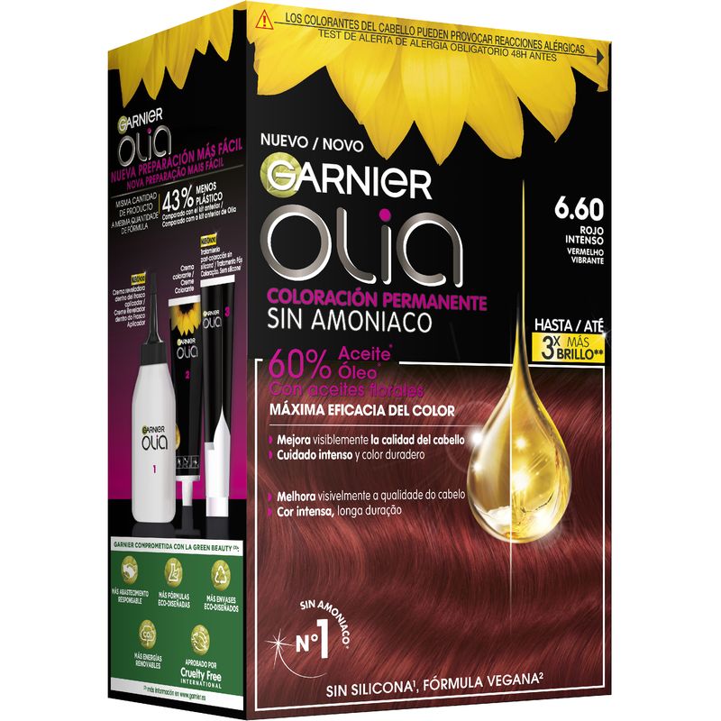 Garnier Olia Coloración Permanente Sin Amoniaco, Olor Agradable Con Aceites Florales Origen Natural - Bold Rojo Intenso 6.60