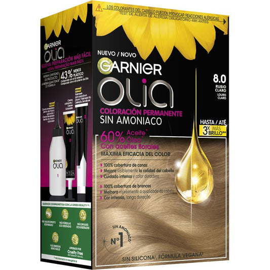 Garnier Olia Coloración Permanente Sin Amoniaco Para Un Olor Agradable Con Aceites Florales De Origen Natural - Rubio Claro 8.0