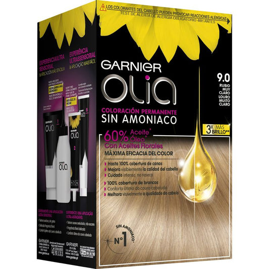 Garnier Olia Coloración Permanente Sin Amoniaco, Olor Agradable Con Aceites Florales Origen Natural - Rubio Muy Claro 9.0