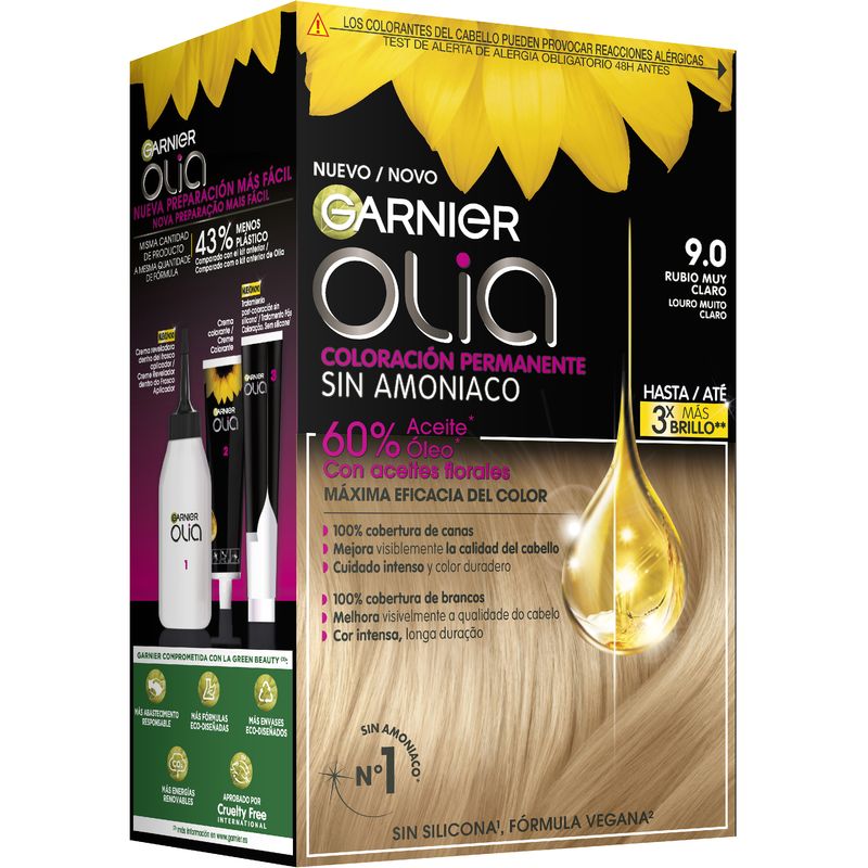 Garnier Olia Coloración Permanente Sin Amoniaco, Olor Agradable Con Aceites Florales Origen Natural - Rubio Muy Claro 9.0