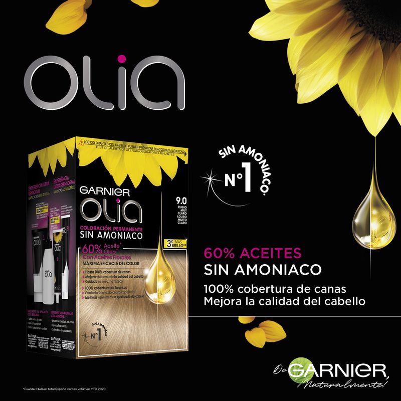 Garnier Olia Coloración Permanente Sin Amoniaco, Olor Agradable Con Aceites Florales Origen Natural - Rubio Muy Claro 9.0